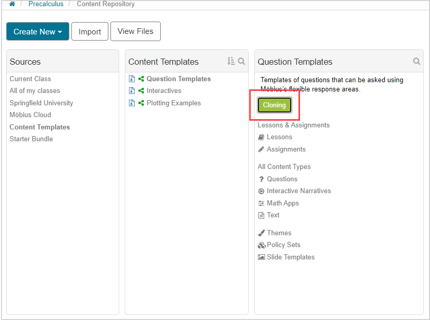 After clicking, the title of the Clone into my class button has changed to Cloning.